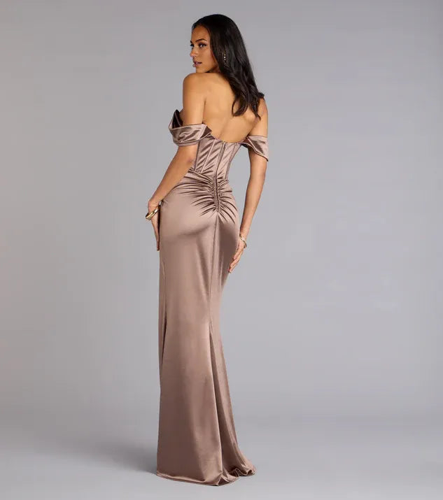 Modern Mermaid Sweetheart Dropped Shoulder Sleeves Zipper Up Floor-Length Prom Dress